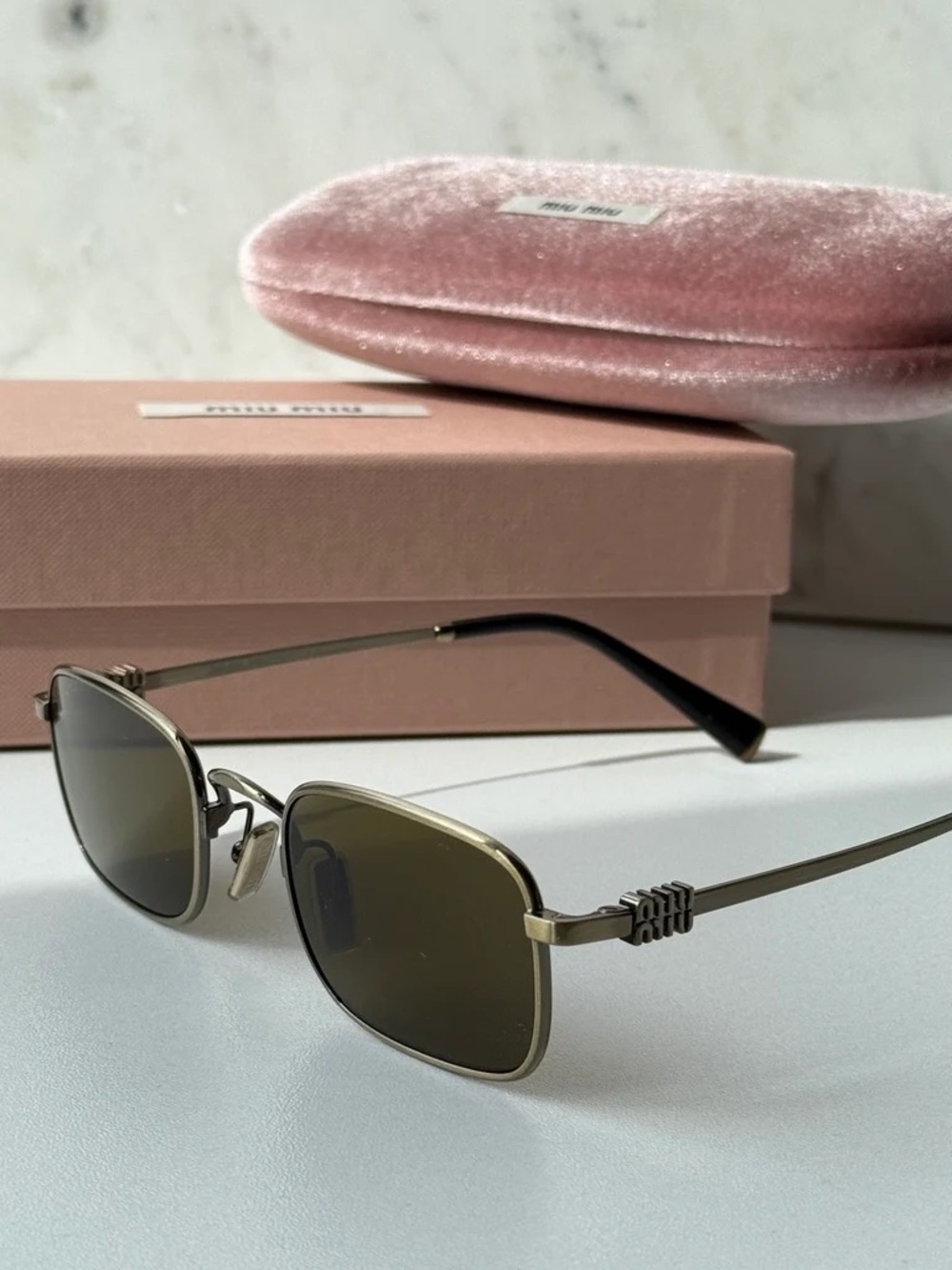*NWT* Miu Miu MUA53S Sunglasses with Olive Lenses and Gold-Tone Frame